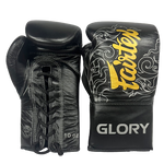 Fairtex BGLG3 Lace Up Black Silver Boxing Gloves