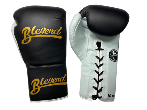 Blegend Boxing Gloves BGL221 Lace Up Black White